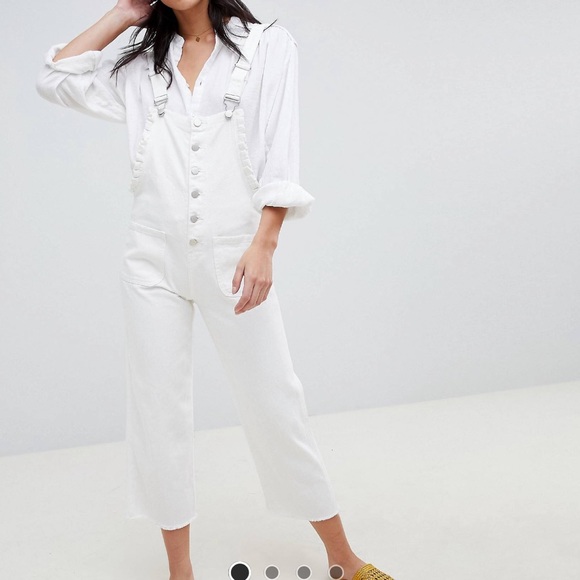 Lost Ink Pants - Lost Ink Raw Hem Overalls With Frill Side Detail